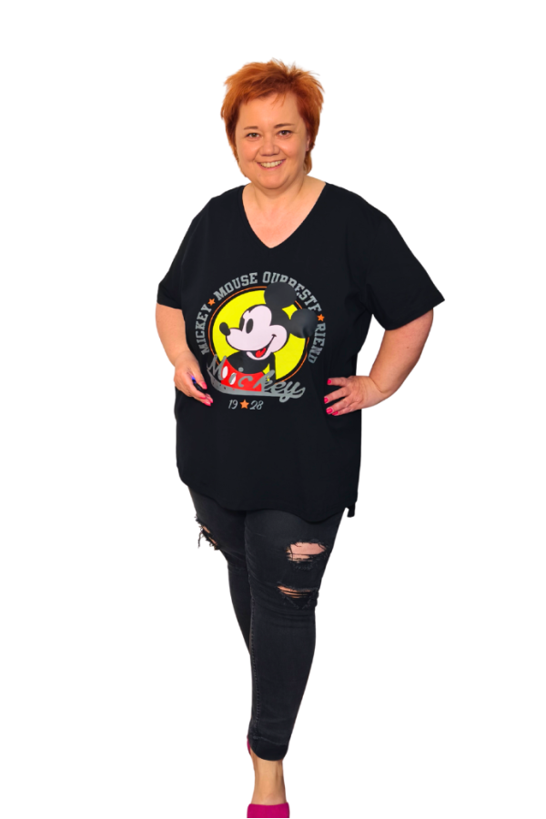 Plus size tričko s potlačou Mickey - čierne a žlté